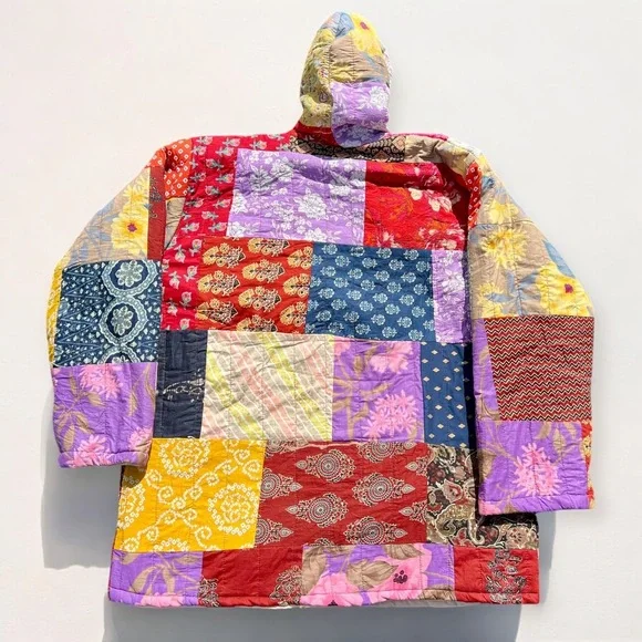 Ashley Taylor Kantha Patchwork Jacket Hooded Blanket Coat Unisex One Size New - Picture 2 of 5